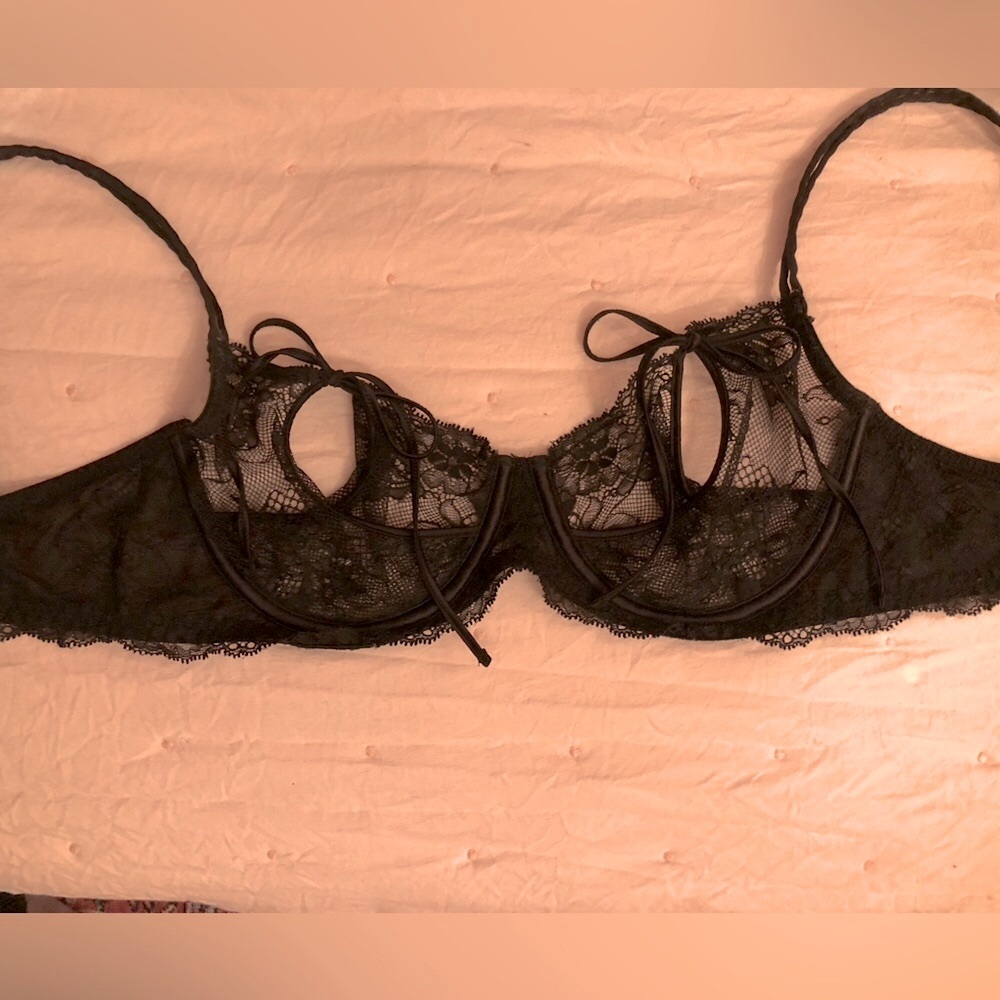Delicate Black Lace Bra with Bows